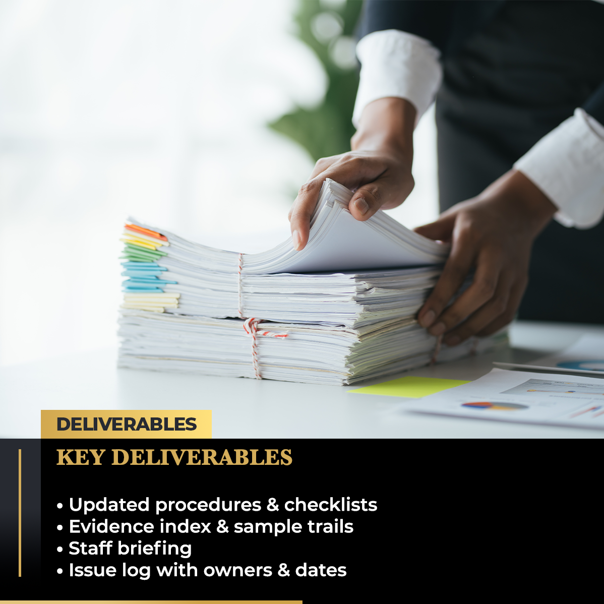 Post-1_1-Gold-Leaf--Services-&-capability--Inspection-Readiness-Assistance,-How-We-Prepare-You-for-SuccessArtboard-4 A professional compliance carousel for Gold Leaf Consulting explaining how to prepare for BVI regulatory inspections.